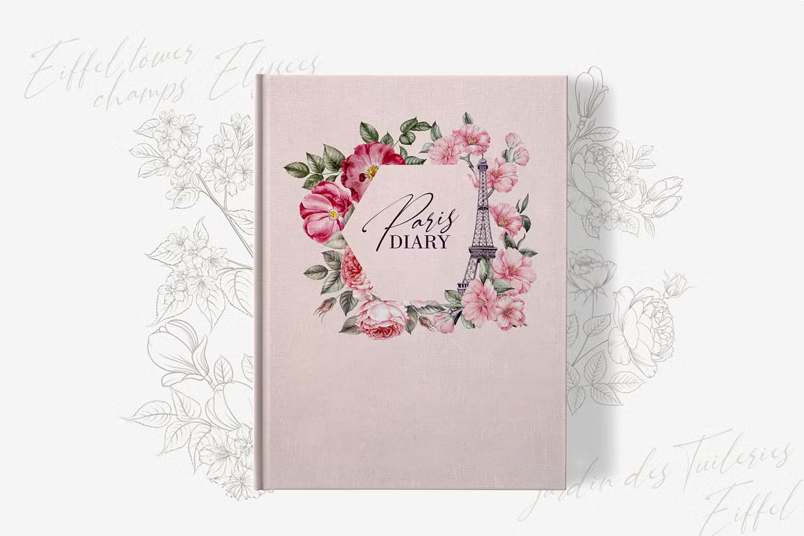 Pink floral greeting card featuring a Blooming Paris wreath design