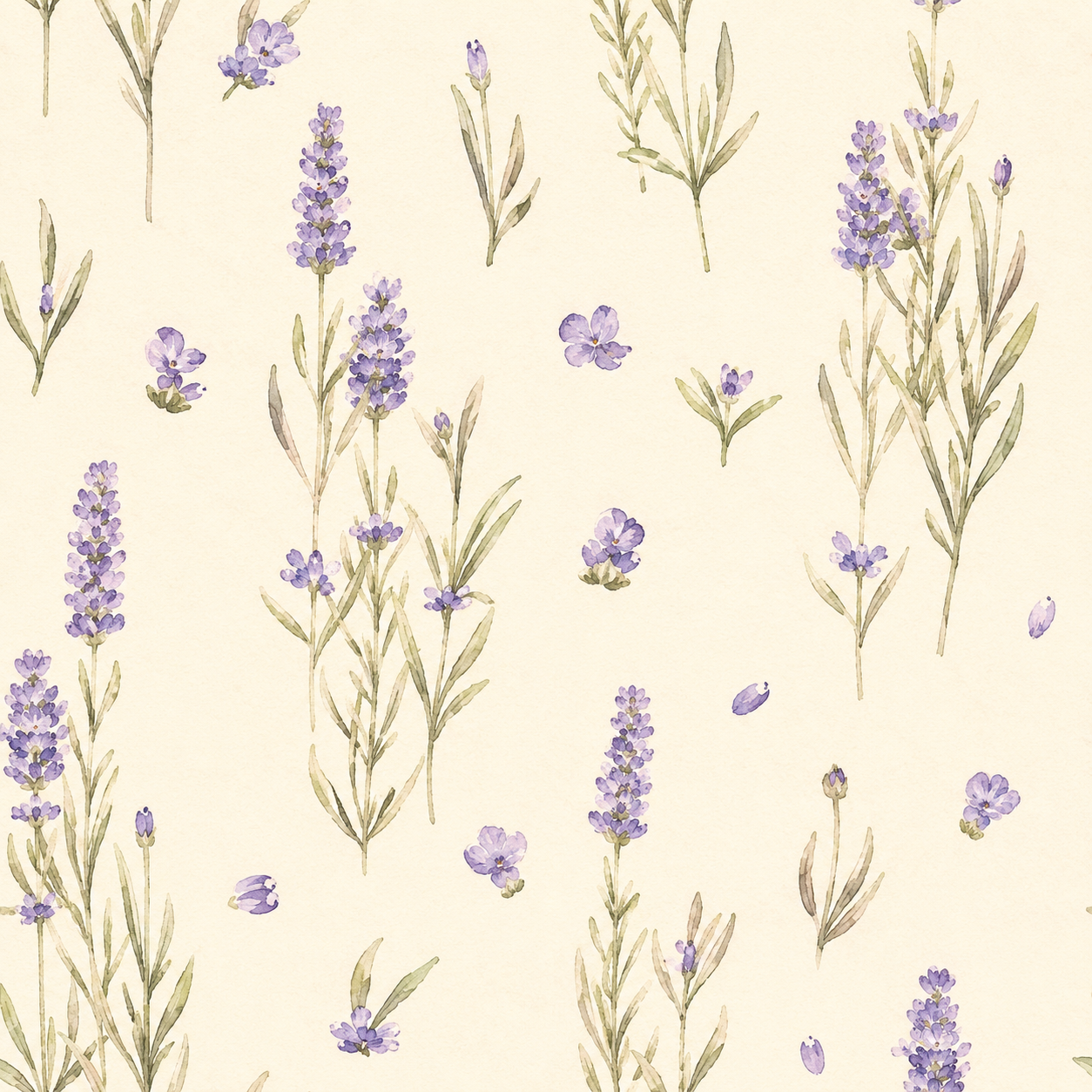 Lavender sprigs and violet flowers pattern