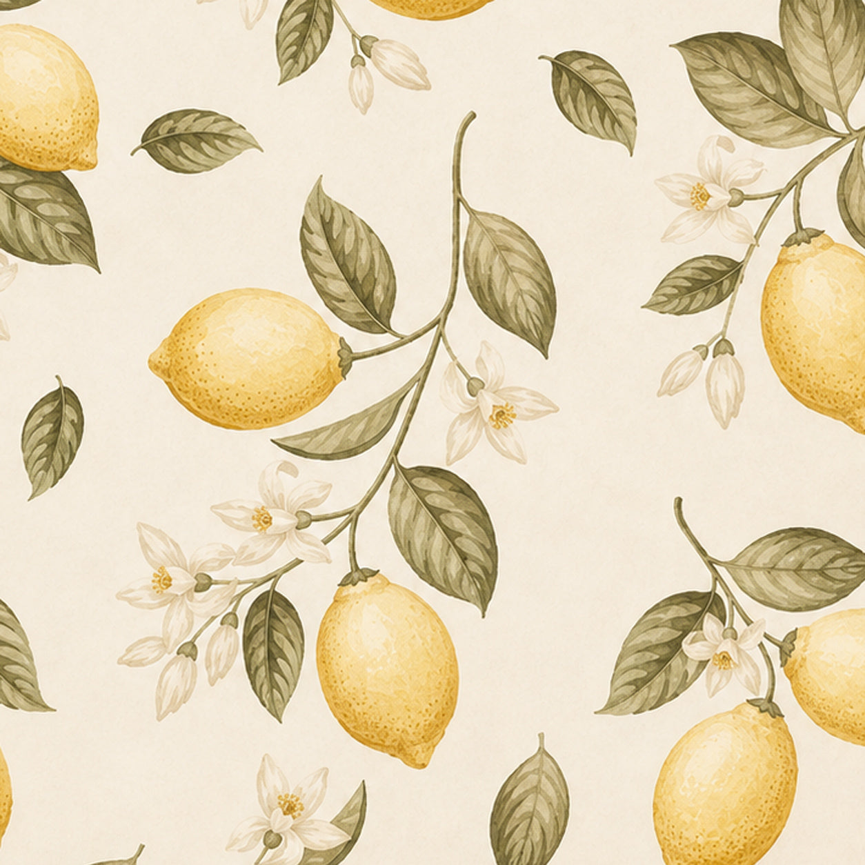 Lemon branch pattern with citrus blossoms