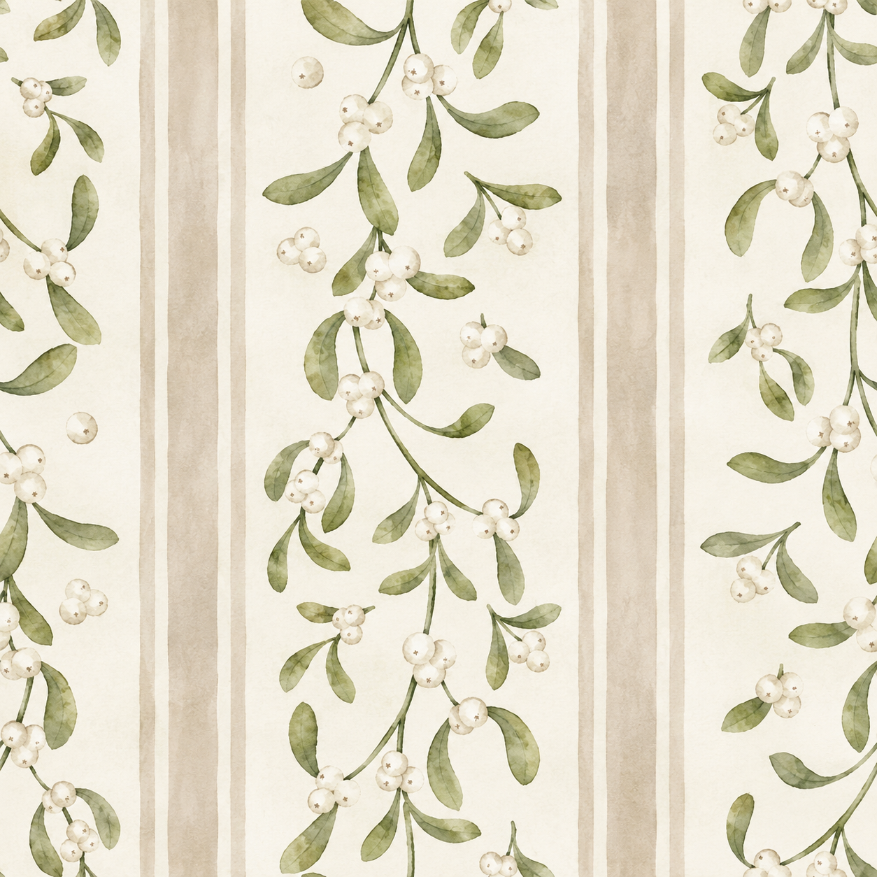 Mistletoe berry pattern on striped background