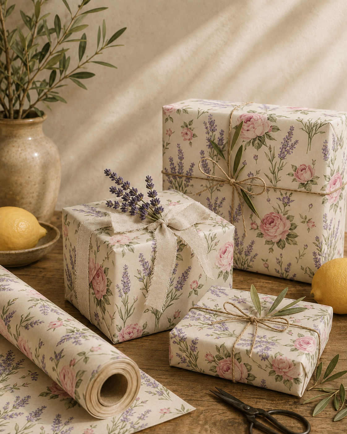 Botanical pattern gift wrap rolls