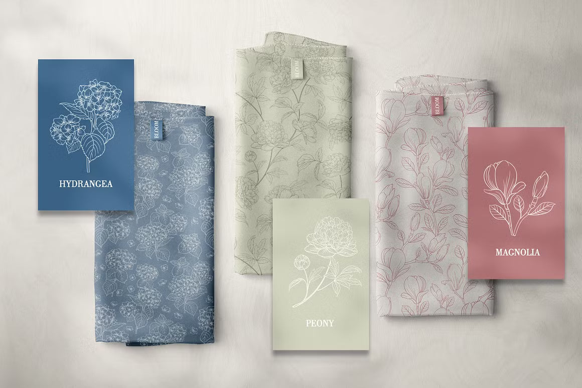 Bloom floral line art clipart preview with detailed botanical artwork