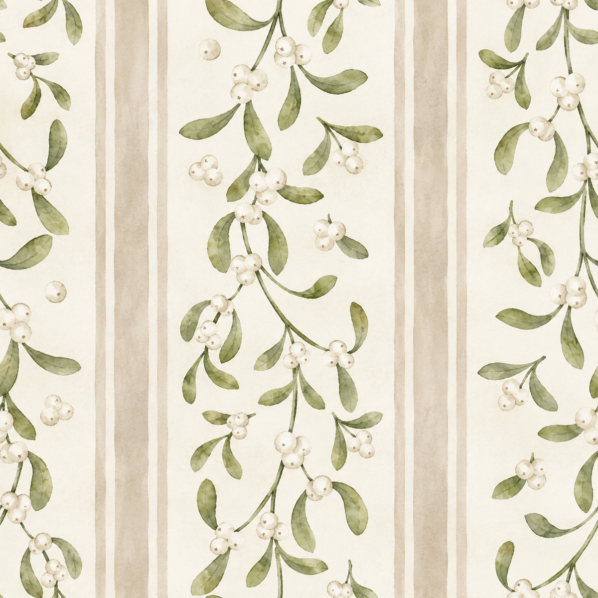 Mistletoe berry pattern on striped background