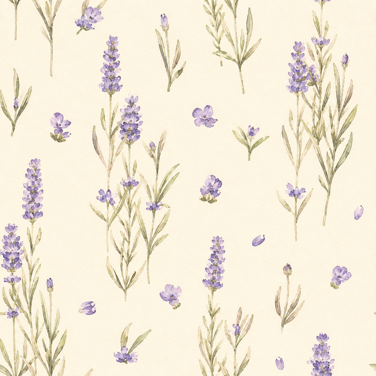 Lavender sprigs and violet flowers pattern