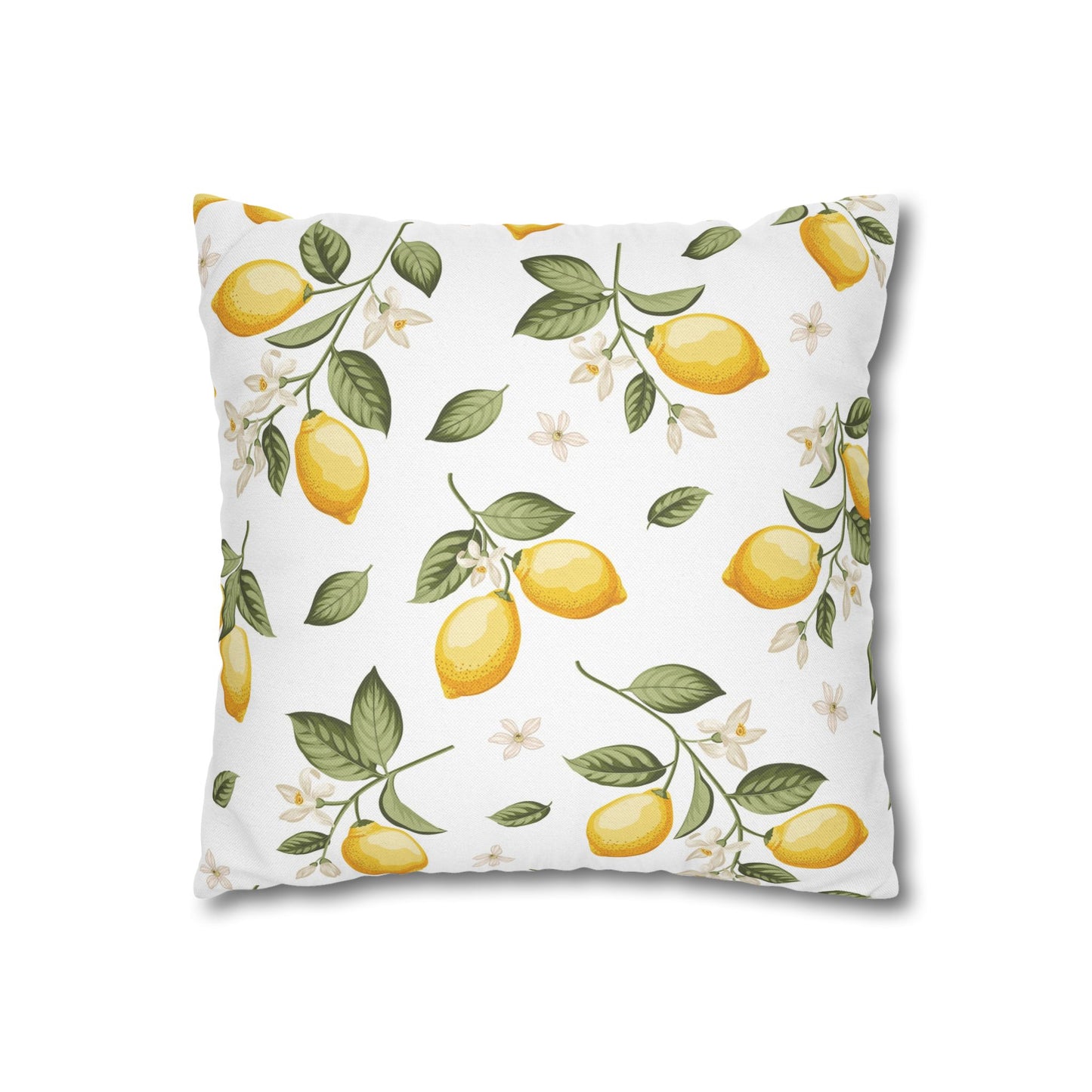 Lemon botanical pillow cover with watercolor citrus and green leaves