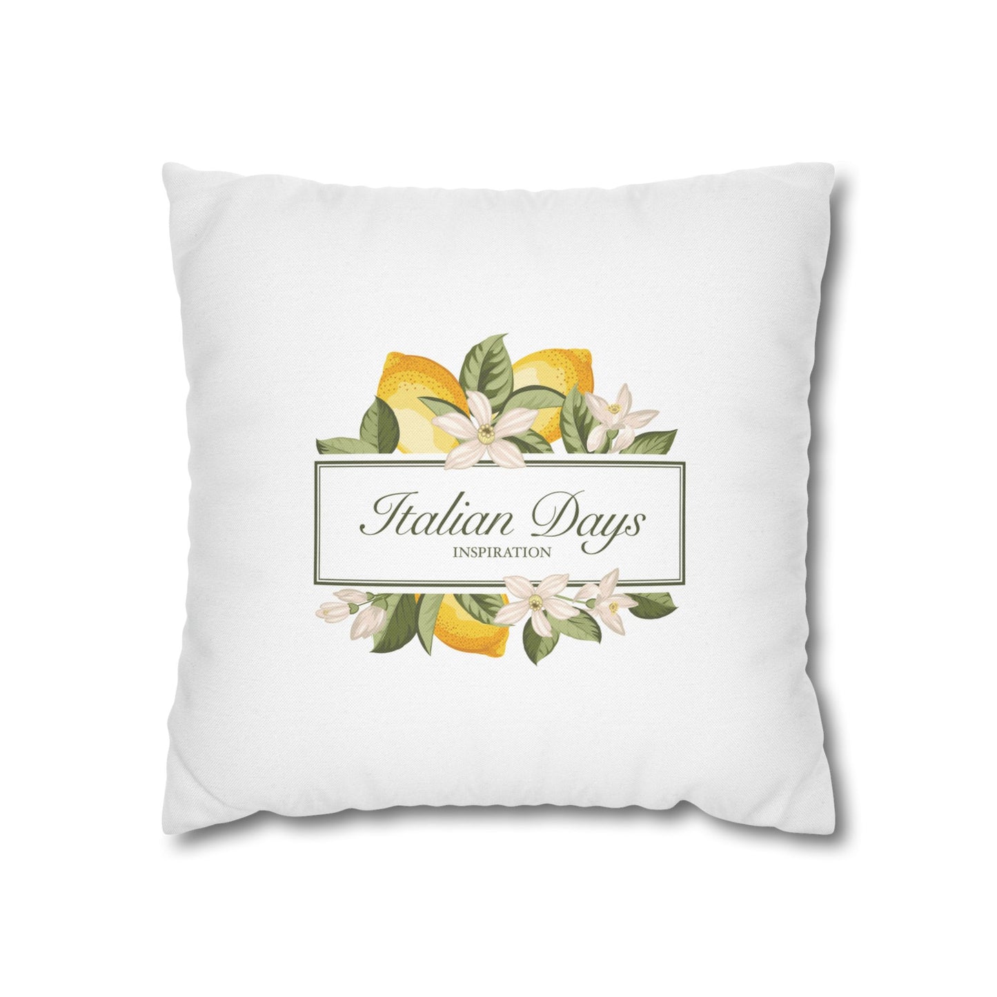 Italian Days lemon botanical pillow cover with floral label front