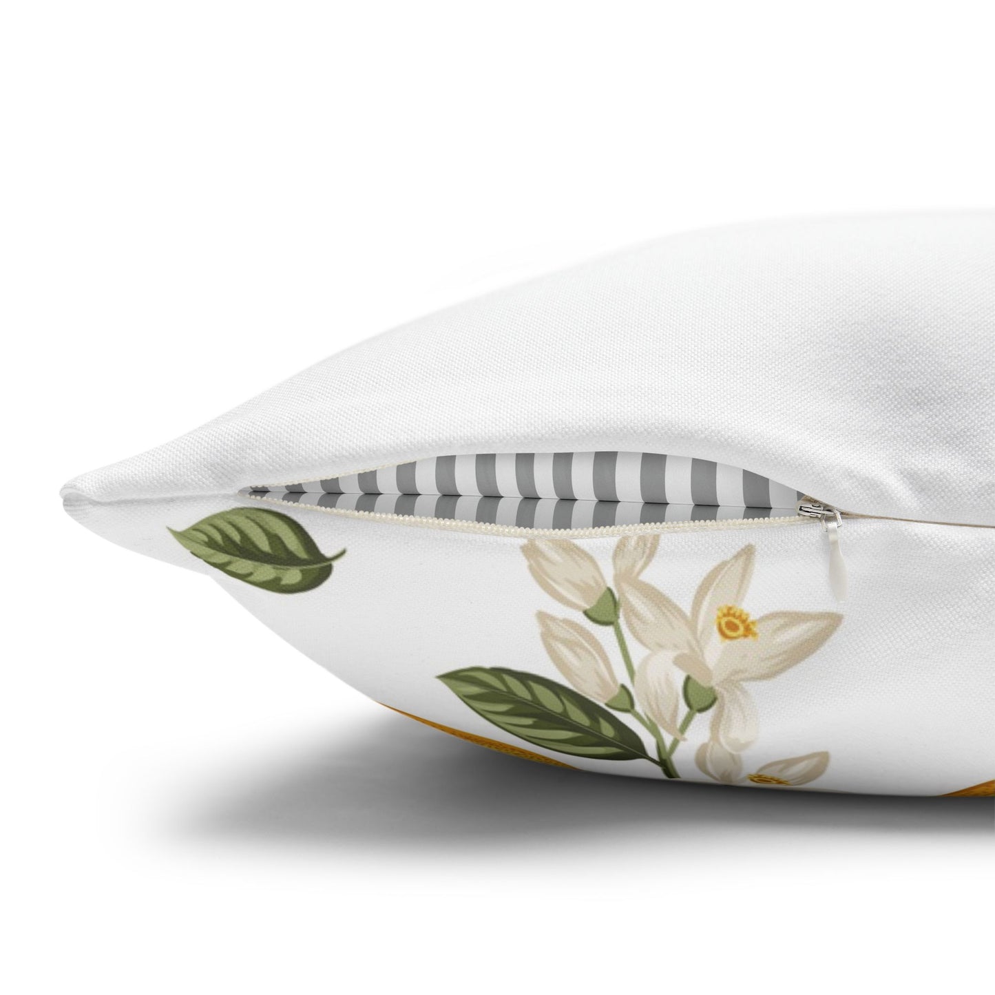 Close-up of the concealed zipper on an Italian Days lemon pillow cover