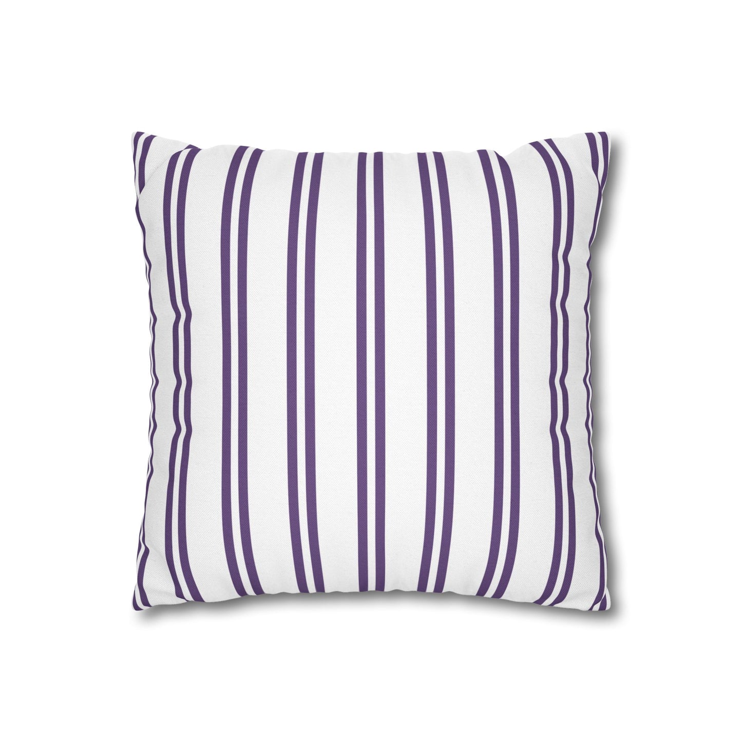 Back view of Lavande de Provence pillow cover showing purple and white vertical striped design on white background