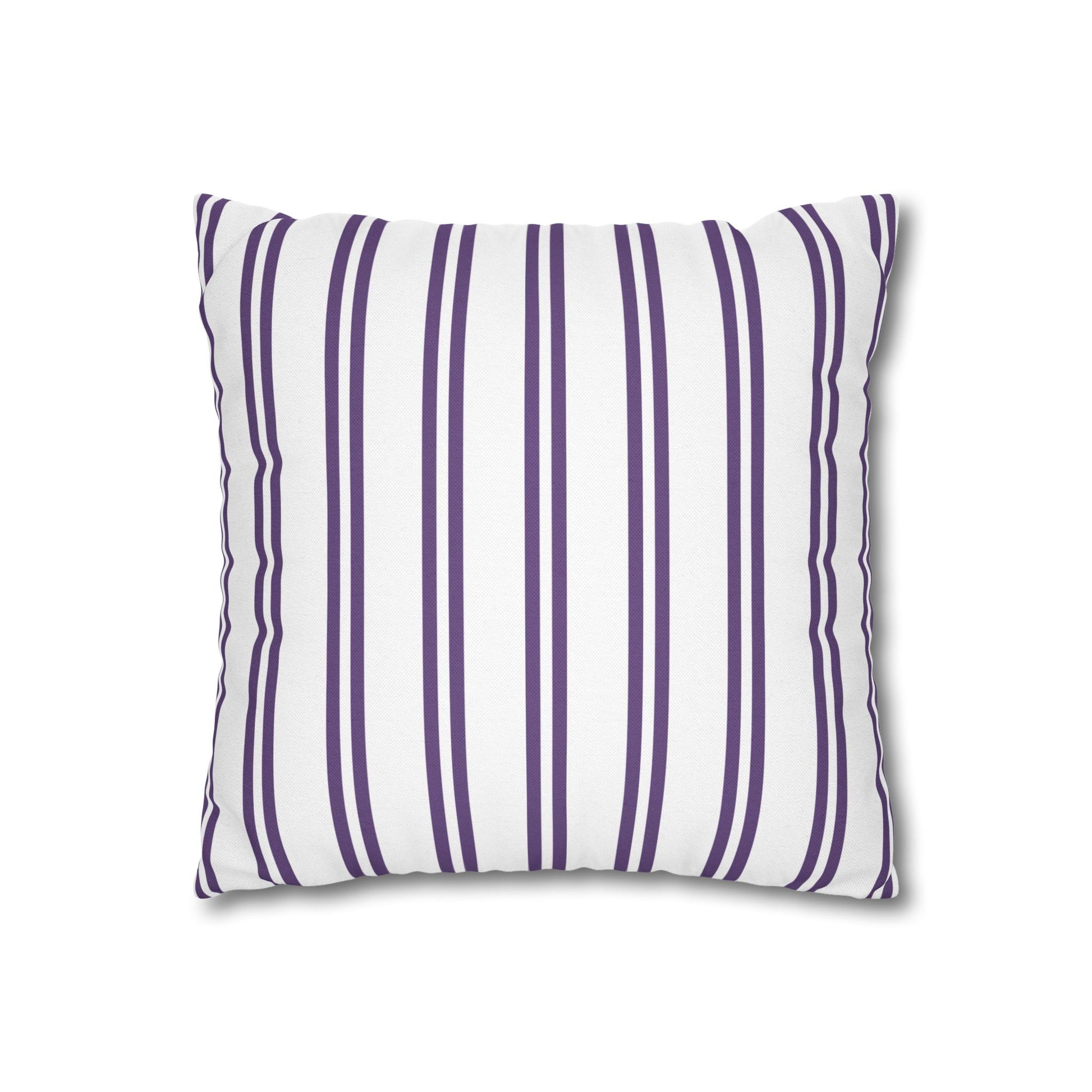 Back view of Lavande de Provence pillow cover showing purple and white vertical striped design on white background