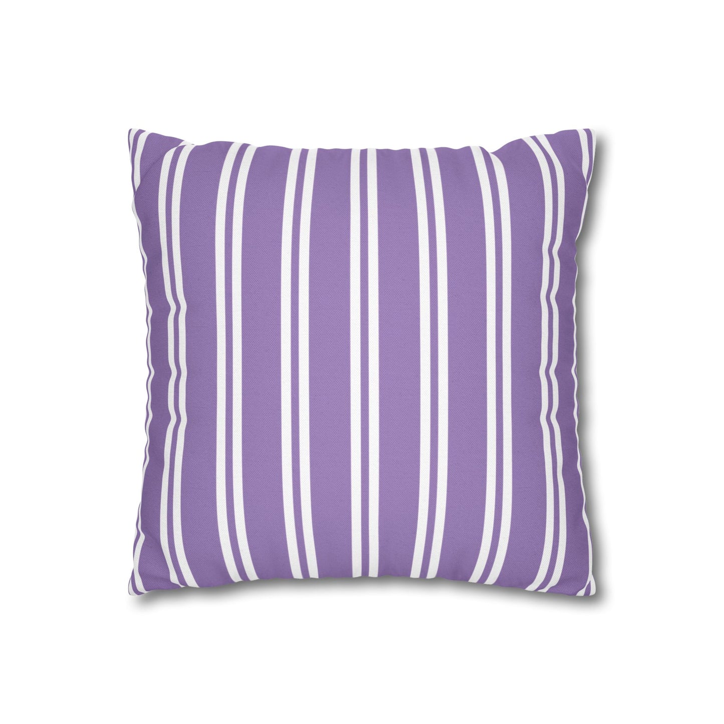 Back side of lavender sprig pillow featuring purple and white striped pattern with horizontal bands