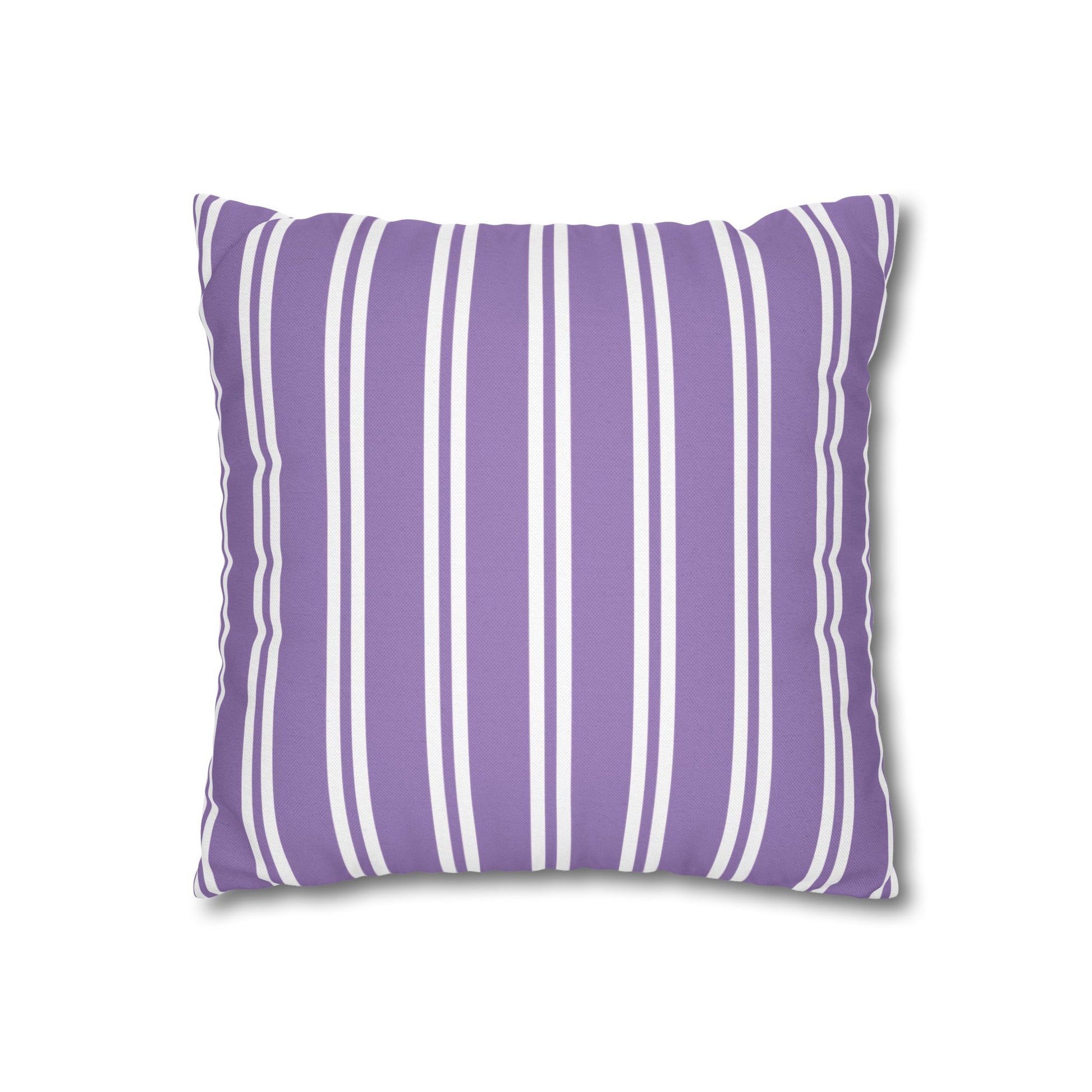 Back side of lavender sprig pillow featuring purple and white striped pattern with horizontal bands