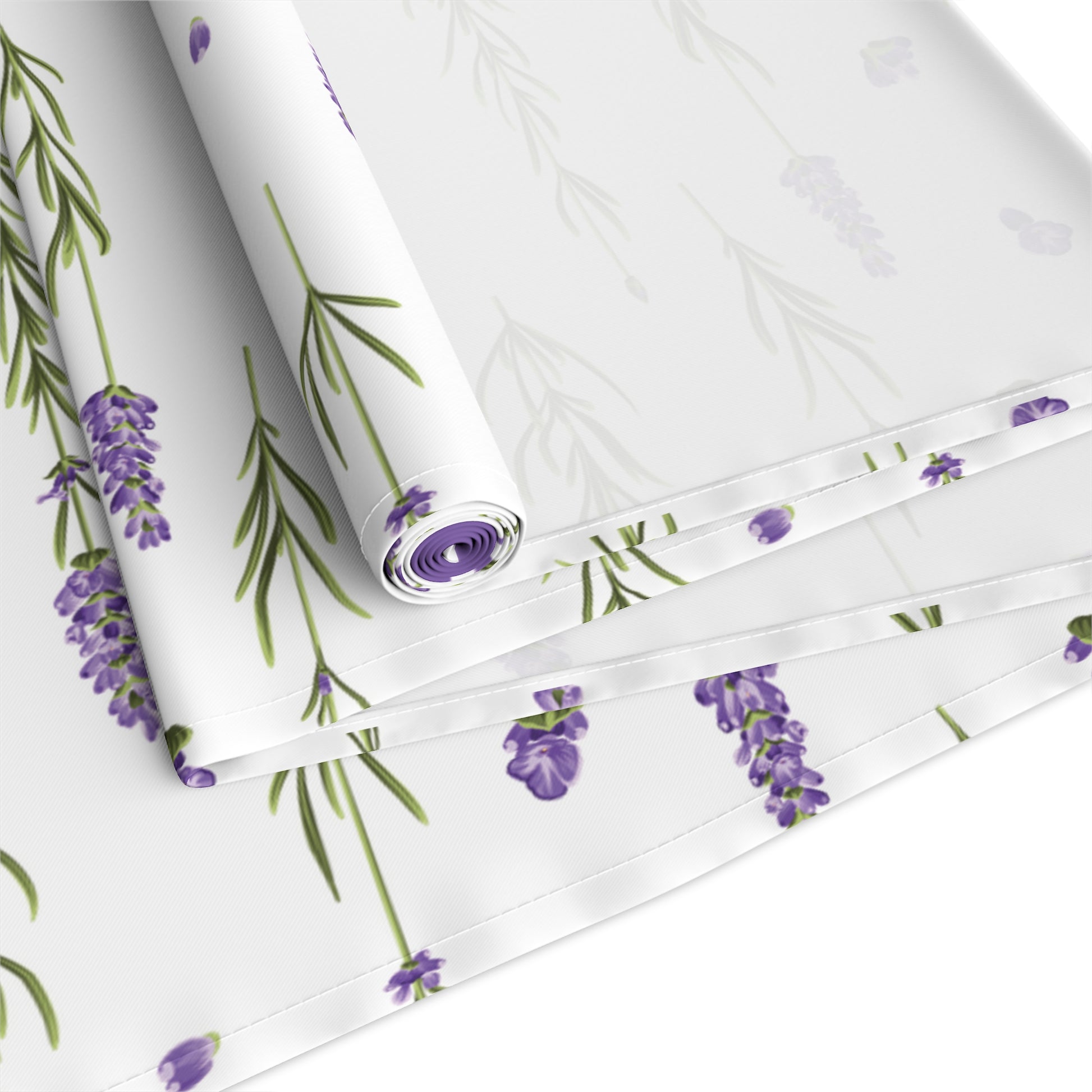 Rolled lavender sprig table runner, close-up alternate angle