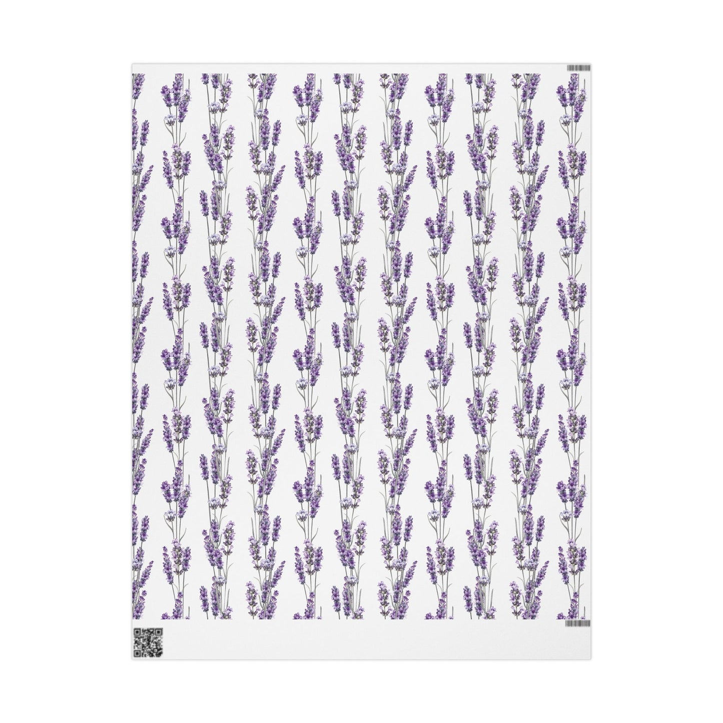 Flat lay of lavender sprig floral wrapping paper pattern, 30 by 36 inch sheet