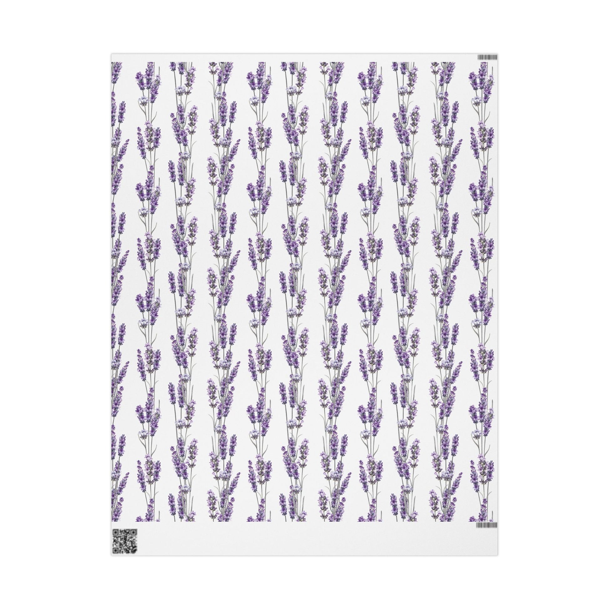 Flat lay of lavender sprig floral wrapping paper pattern, 30 by 36 inch sheet