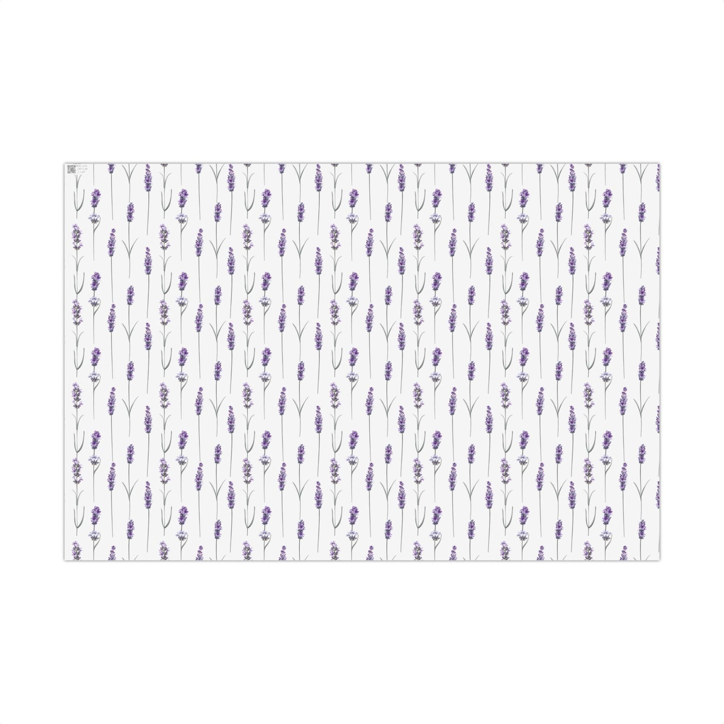 Flat lay of lavender stem watercolor gift wrap paper pattern, 29 by 20 inch sheet