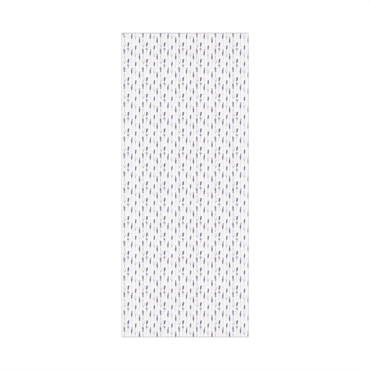 Flat lay of lavender stem watercolor gift wrap paper pattern on a 29 by 72 inch roll