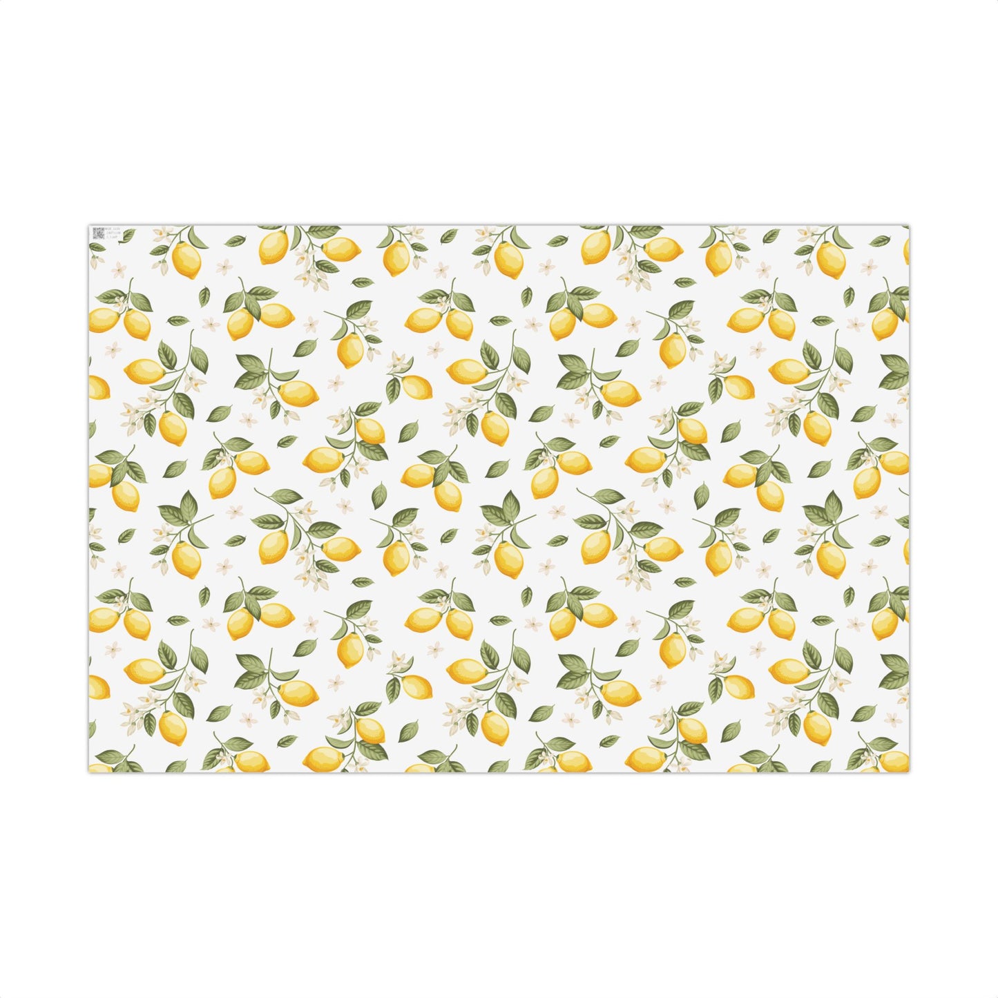 Watercolor lemon blossom pattern on white wrapping paper