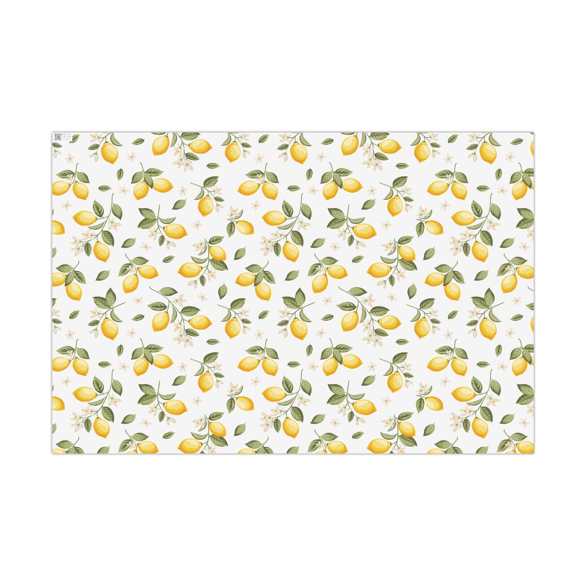 Watercolor lemon blossom pattern on white wrapping paper