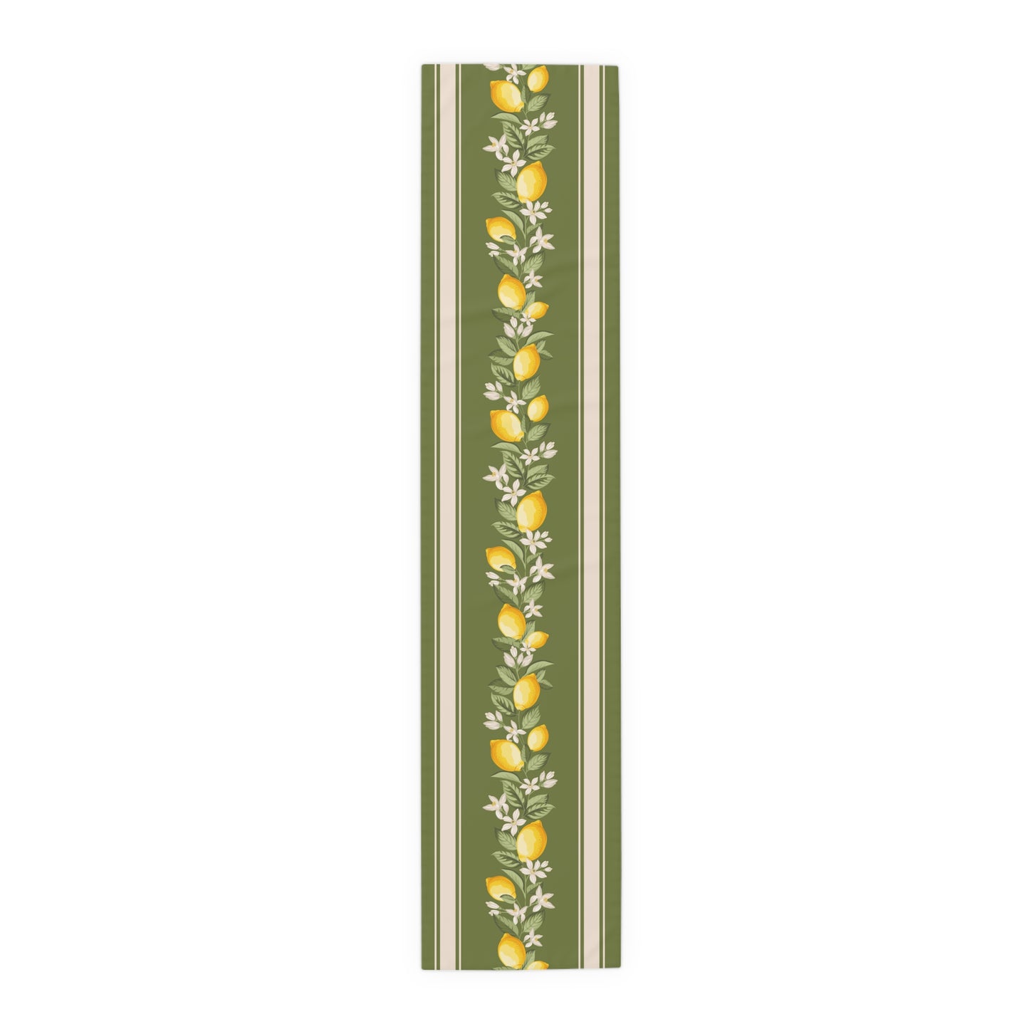Lemon grove table runner shown flat in a full-length top view