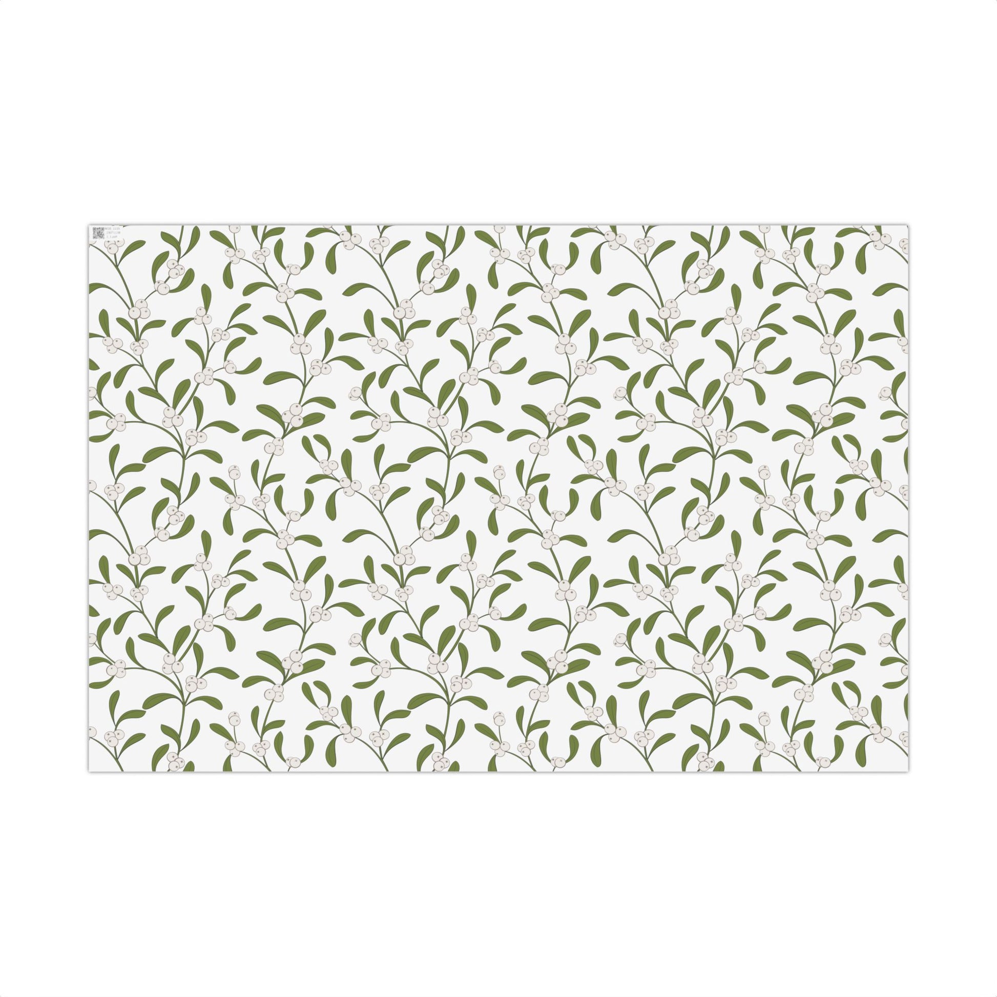 Mistletoe pattern gift wrap paper, horizontal flat-lay view