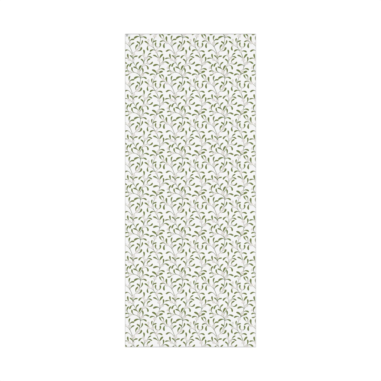 Mistletoe pattern gift wrap paper, vertical flat-lay view
